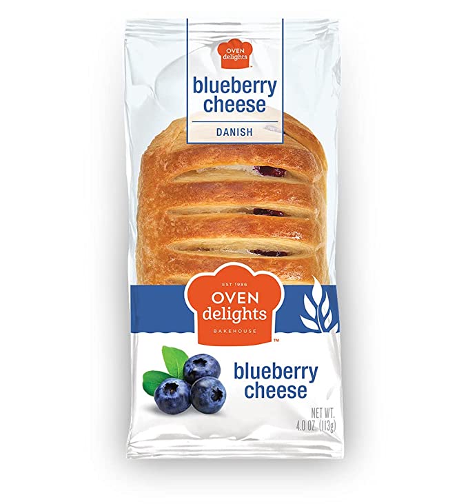  Oven Delights Blueberry Cheese Danish Made with whole blueberries, slowly cooked to perfection, and mixed with our fresh cream cheese filling which are perfectly cooked with real fruit and dairy to make our pastries look and taste simply fresher | 4oz |  - 740223765491