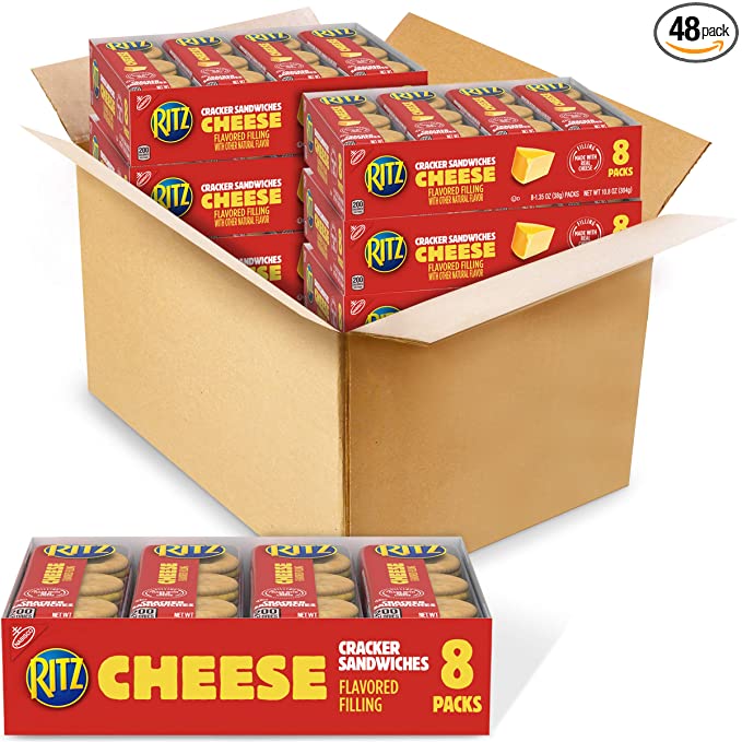  RITZ Cheese Sandwich Crackers, School Lunch Box Snacks, 48 - 1.35 oz Snack Packs (6 Boxes) - 741031711106