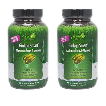 Irwin Naturals Ginkgo Smart Maximum Focus & Memory, Powerful Brain Booster for Memory & Mental Clarity - Value Size, 120 Liquid Soft-Gels - 741533904860