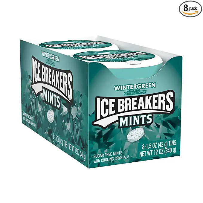  ICE BREAKERS Wintergreen Sugar Free Breath Mints, Made with Xylitol, 1.5 oz Tins (8 Count)  - 767563084839