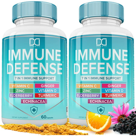 7 in 1 Immune Support Booster Supplement with Elderberry, Vitamin C and Zinc 50mg, Vitamin D 5000 IU, Turmeric Curcumin & Ginger, Echinacea - Immunity for Adults Kids, Immune Defense (120 Capsules) - 741663173075