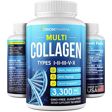 Multi Collagen Pills (Types I, II, III, V & X) - Marine Collagen & Bone Broth Capsules - Made in USA - Grass Fed Collagen Peptides - Anti-Aging Collagen Supplements - Hydrolyzed Collagen Capsules - 741792427018