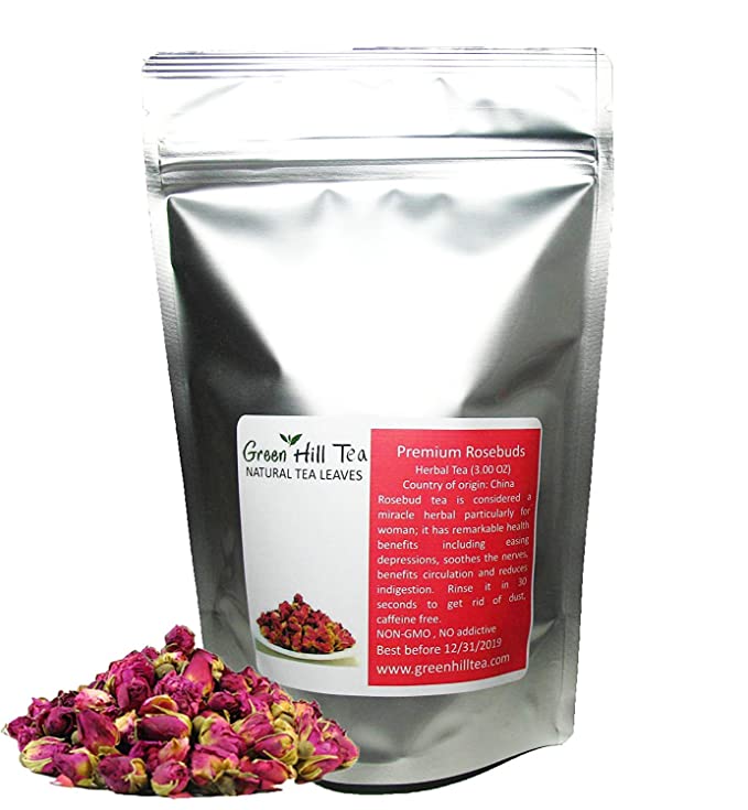  Greenhilltea Premium Dried Rose Buds Rosebud Flower Herb Loose Leaf Tea Fragrant Natural Healthy Herbal Tea 3 OZ  - 741993992155