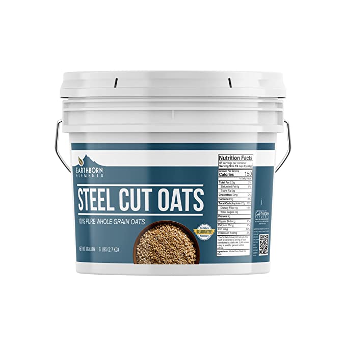  Steel Cut Oats, 1 Gallon Bucket by Earthborn Elements, Also Called Irish Oatmeal, Breakfast, Resealable Bucket - 742309354926