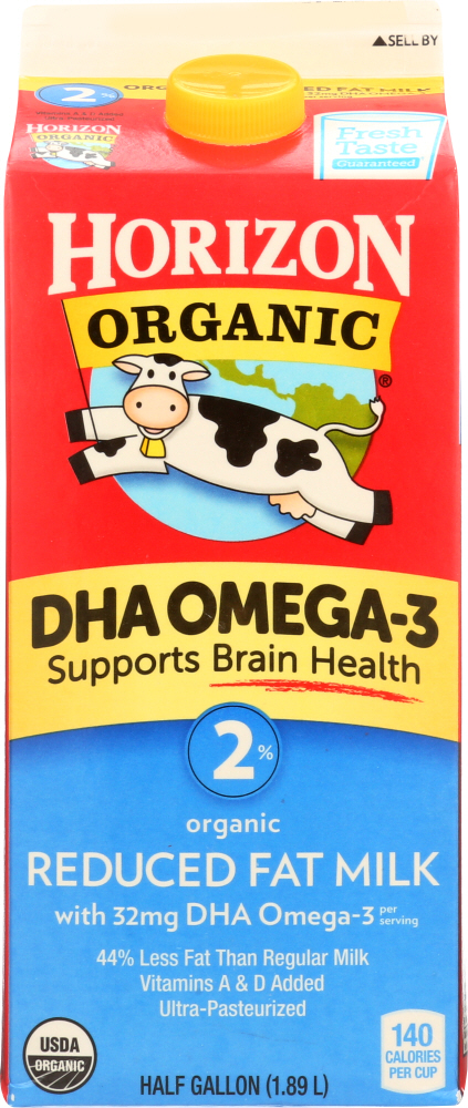 HORIZON: Organic 2% Reduced Fat Milk with DHA Omega-3, 64 oz - 0742365264856