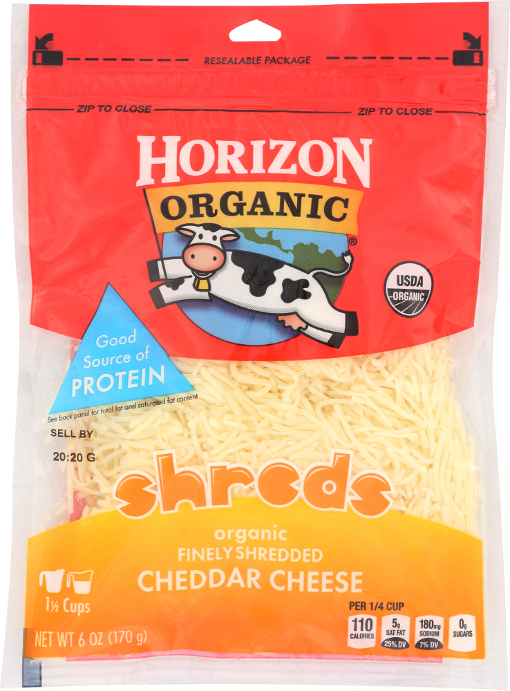 HORIZON: Organic Finely Shredded Cheddar Cheese, 6 oz - 0742365606106