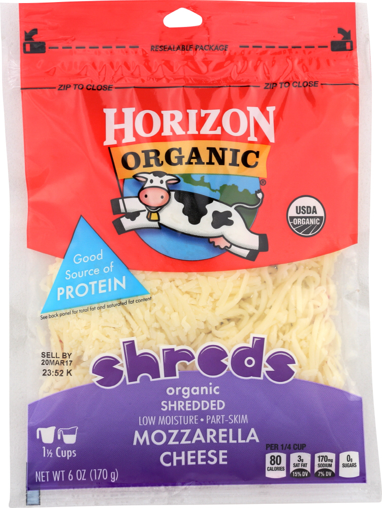 HORIZON: Organic Shredded Mozzarella Cheese, 6 oz - 0742365606304