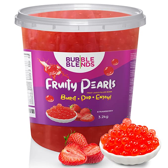  Strawberry Popping Boba (7lbs) - Bubble Blends Popping Pearls Non-Dairy, 100% Fat-Free & Gluten-Free - Real Fruit Juice - Bursting Boba Pearls for Bubble Tea, Boba Drink Sinkers & Dessert Toppings  - 742521245033