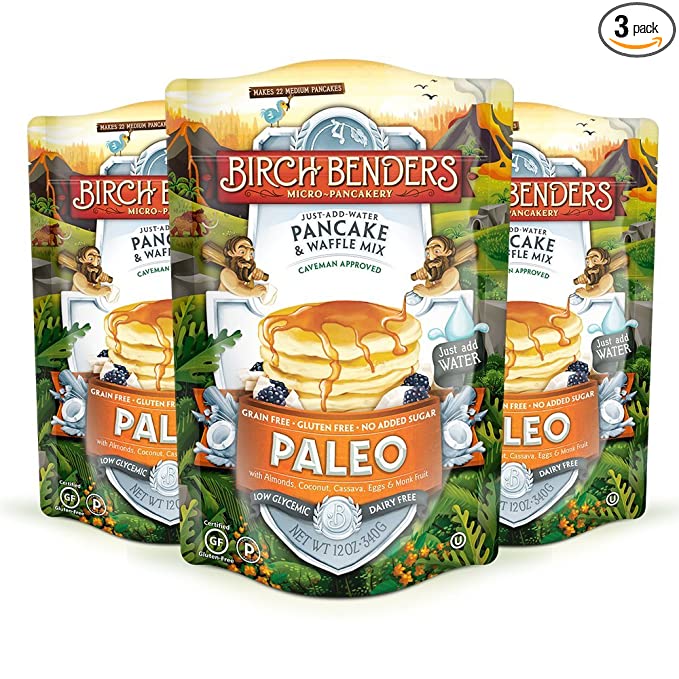  Paleo Pancake and Waffle Mix by Birch Benders, Made with Cassava, Coconut, Almond Flour, Just Add Water, 12 Ounce (Pack of 3)  - 743062455882