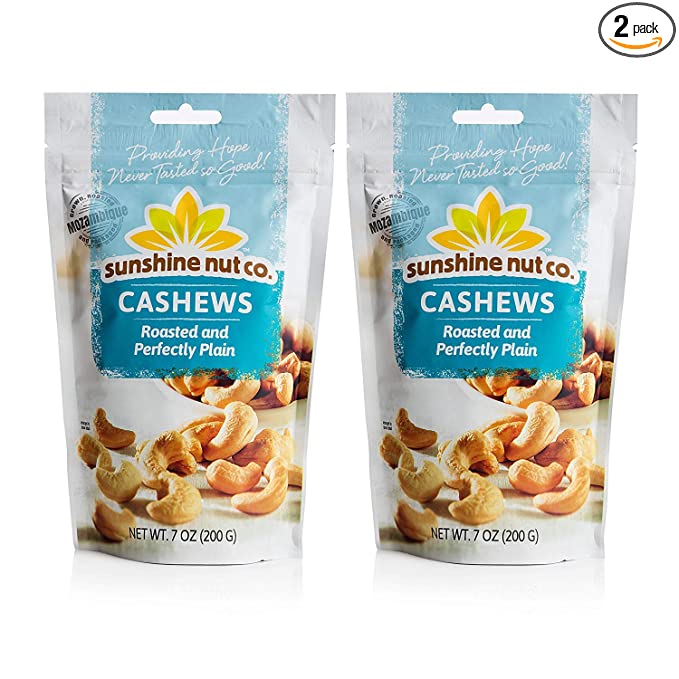  Sunshine Nut Company 'Perfectly Plain' Cashews, Peanut Free, Gluten Free, GMO Free, 7 oz, Pack of 2  - 743062460558