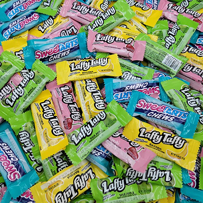Laffy Taffy Sweetarts Chews Candy Assortment – Laffy Taffy Banana, Cherry and Sour Apple Flavors – Fun Size Candy – Individually Wrapped – Bulk Pack (2 Pound) - 743219106179
