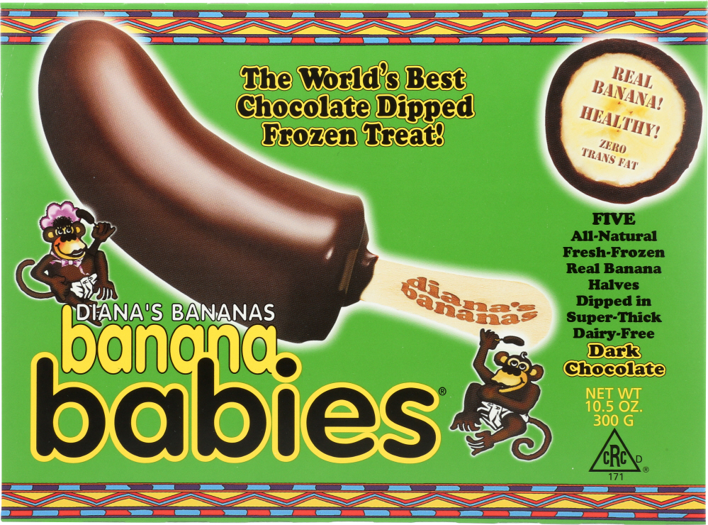 Fresh-Frozen Real Banana Halves Dipped In Super-Thick Dairy Free Dark Chocolate - 743490000135