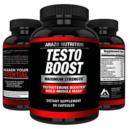 TESTOBOOST Test Booster Supplement - Potent & Natural Herbal Pills - Boost Muscle Growth - Tribulus, Horny Goat Weed, Hawthorn, Zinc, Minerals - Arazo Nutrition USA - 743541728032