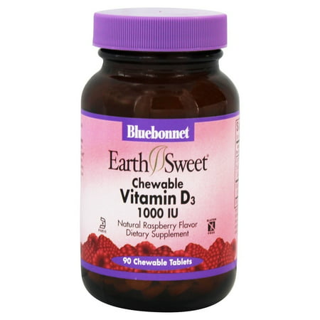 Bluebonnet Nutrition - Earth Sweet Chewable Vitamin D3 Natural Raspberry Flavor 1000 IU - 90 Chewable Tablets - 743715003620
