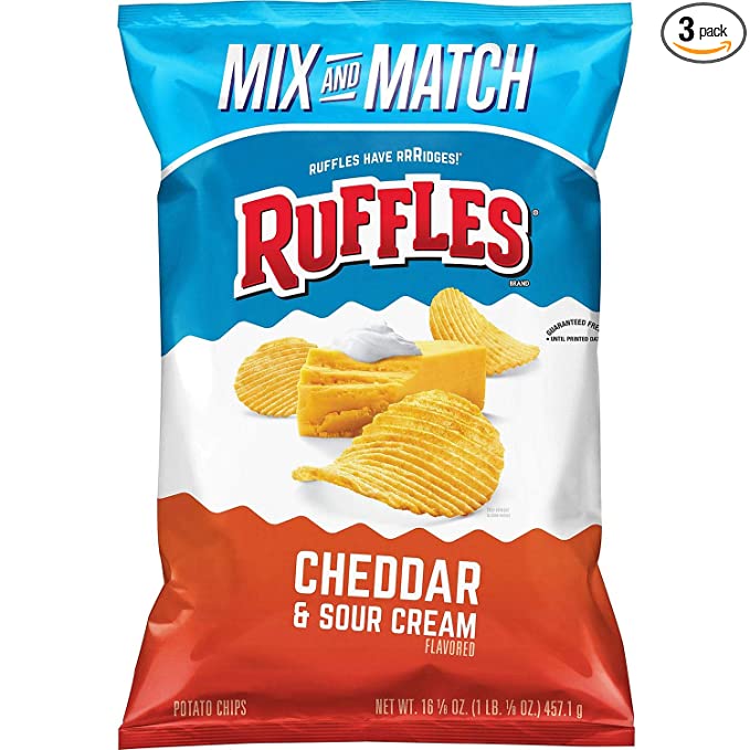  Ruffles Cheddar and Sour Cream Potato Chips, Party Size 16.12 oz | Pack of 3 - 744044414026