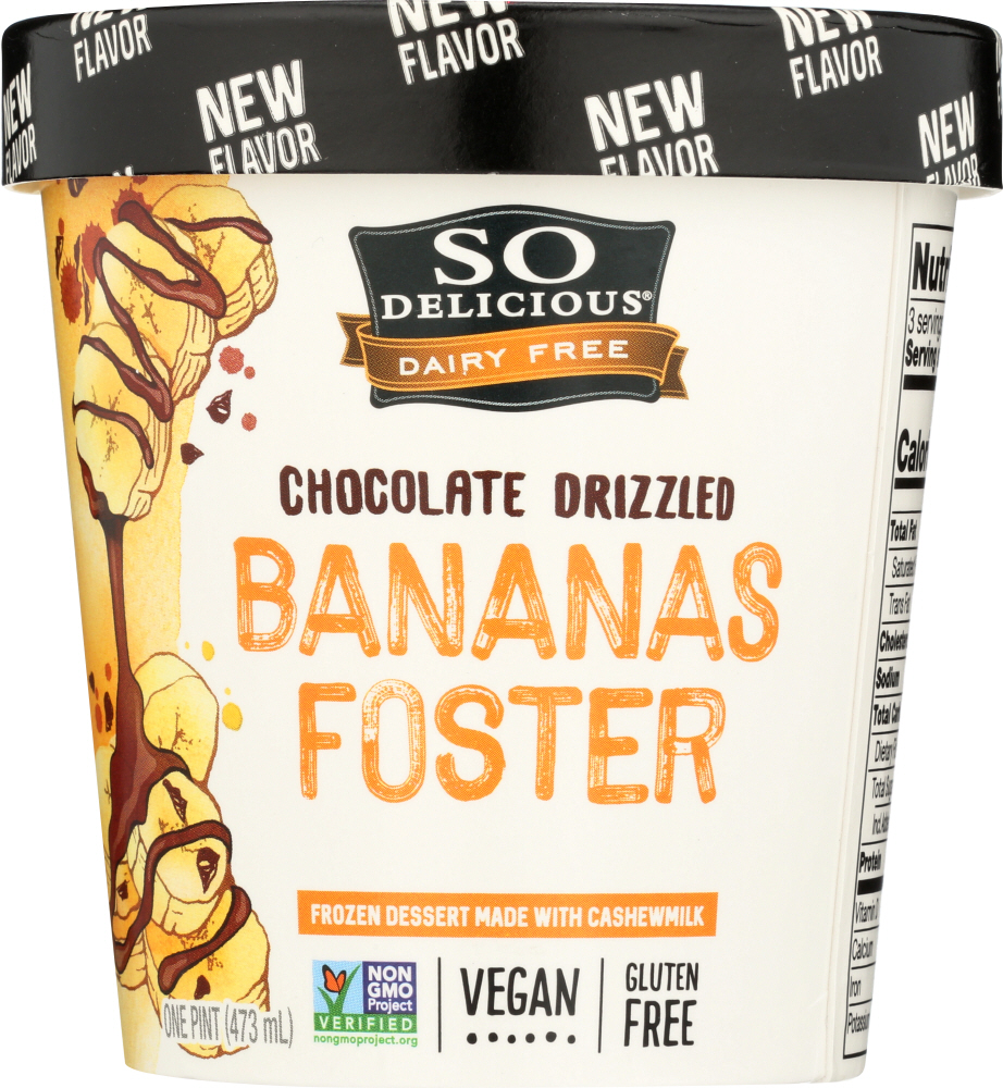 SO DELICIOUS: Frozen Cashew Chocolate Drizzled Banana Foster, 16 oz - 0744473000838