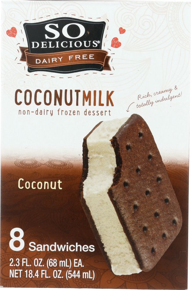 Coconut Coconutmilk Non-Dairy Frozen Dessert Sandwiches, Coconut - 744473474301