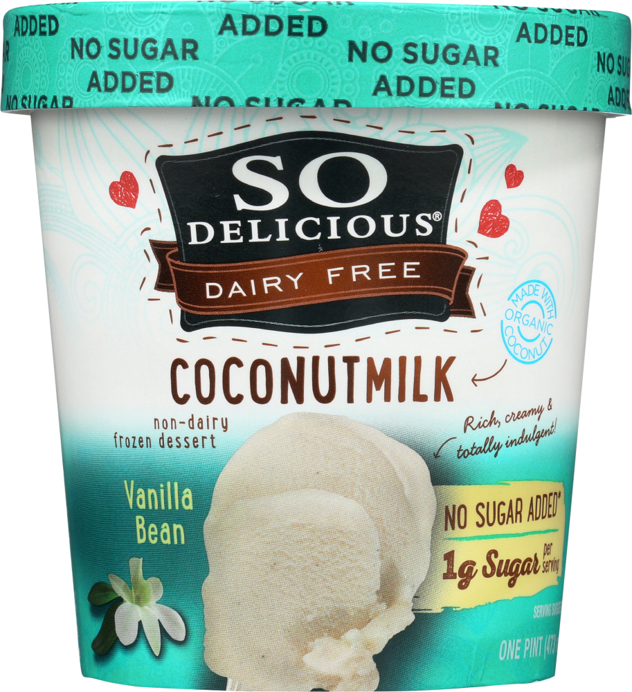 SO DELICIOUS: Frozen Dessert No Sugar Added Vanilla Bean, 16 oz - 0744473477111