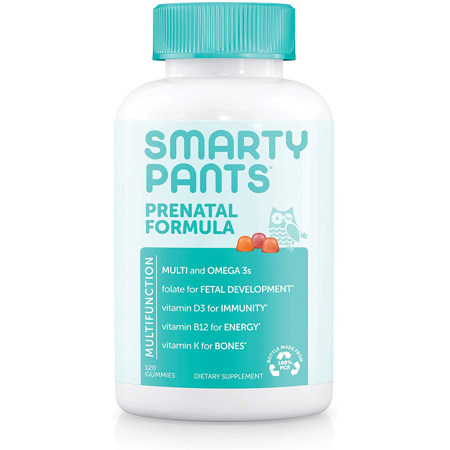 SmartyPants Prenatal Formula Daily Gummy Multivitamin: Vitamin C, D3, & Zinc for Immunity, Gluten Free, Folate, Omega 3 Fish Oil (DHA/EPA), 120 Count (30 Day Supply) - 744759929105