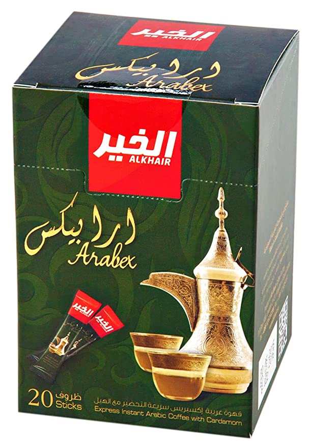  Arabex Coffee with extra cardamom, Express Instant Arabic Coffee with extra cardamom, 100% Arabica Coffee , Natural || Alkhair || 3 g || 20 sachets 1 One sachet makes 3 cups  - 745557835414