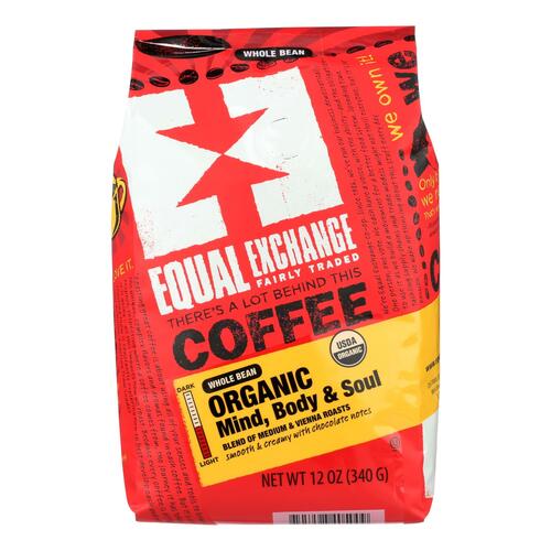 Equal Exchange Organic Whole Bean Coffee - Mind Body And Soul - Case Of 6 - 12 Oz. - 0745998405009