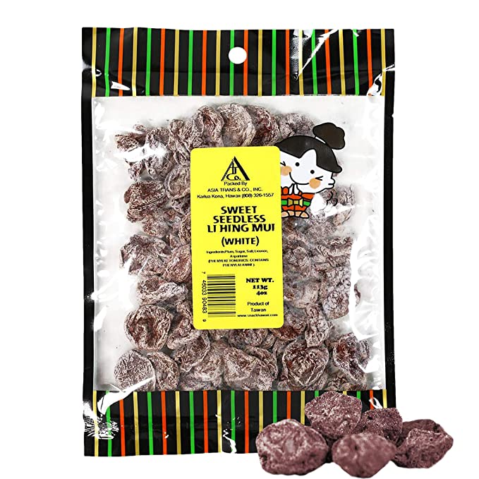  Asia Trans Sweet Seedless Li Hing Mui Crack Seed Plums | Hawaiian Favorite | Naturally Sweet Dried Asian Plum Candy (4 oz)  - 746033904839