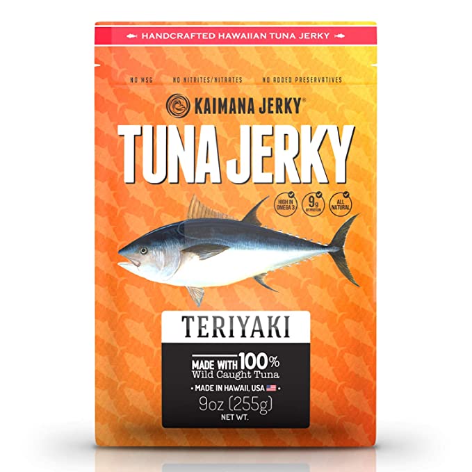  Kaimana Wild-Caught Ahi Tuna Jerky - Teriyaki | Rich in Omega-3s & High in Protein | All-Natural & Organic Fish Jerky (9 oz)  - 746033905140