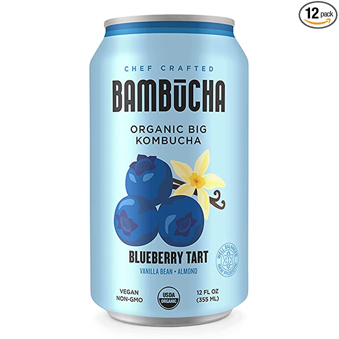  Bambucha Kombucha Blueberry Tart 12 Pack Case | Chef Crafted Flavor, 100% Raw Kombucha Tea Drink | Organic, Vegan, Gluten Free, Non GMO, Probiotic (12 Fl Oz Cans)  - 747492050259