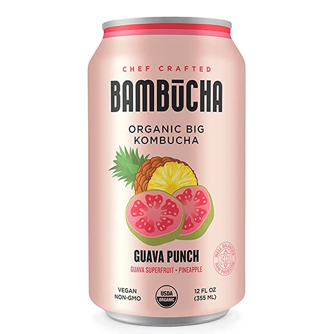  Bambucha Kombucha Guava Punch 12 Pack Case | Chef Crafted Flavor, 100% Raw Kombucha Tea Drink | Organic, Vegan, Gluten Free, Non GMO, Probiotic (12 Fl Oz Cans)  - 747492050266