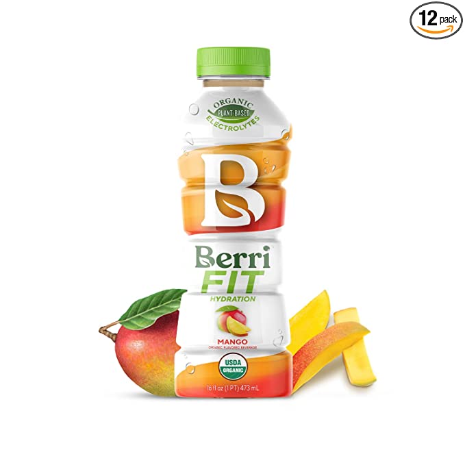 Berri Fit Mango Organic Sports Drink Alternative with Natural Plant-Based Electrolytes, Low Calorie Fitness Beverage, Non-GMO, Paleo Friendly, 16oz, Pack of 12  - 866890000120