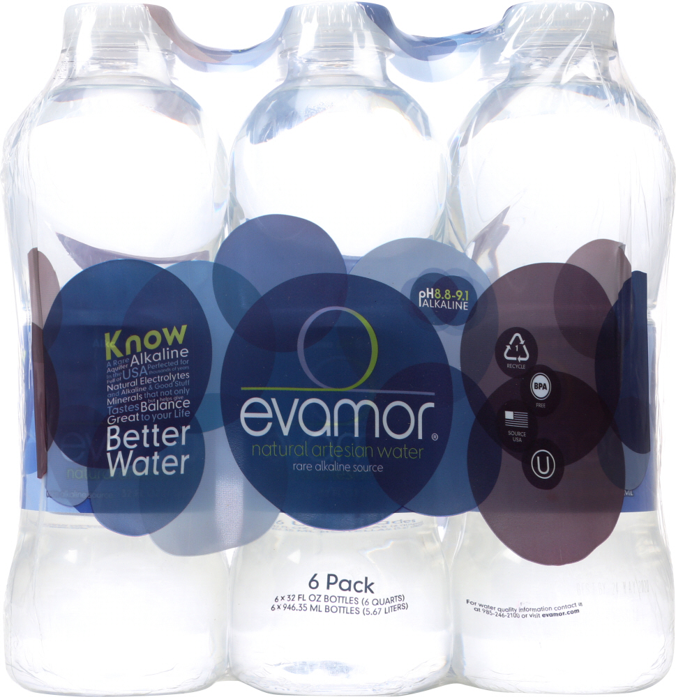 EVAMOR: Natural Artesian Water 6×32 Oz Bottles, 192 oz - 0747525232065
