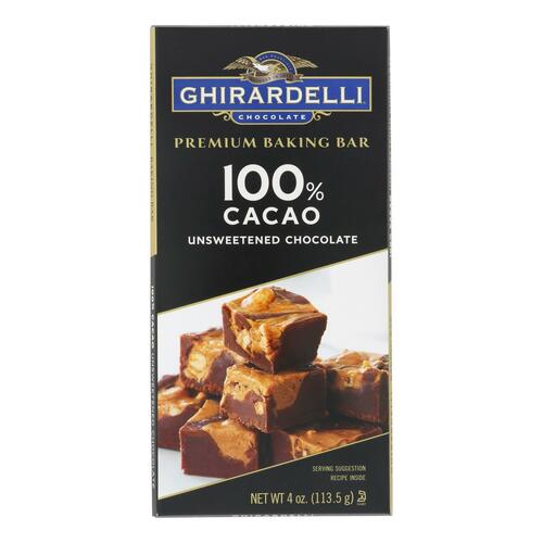 GHIRARDELLI: Premium Baking Bar 100% Cacao Unsweetened Chocolate, 4 oz - 0747599618284