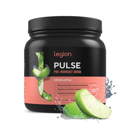 Legion Pulse Pre Workout Supplement - All Natural Nitric Oxide Pre-Workout Drink to Boost Energy, Creatine Free, Naturally Sweetened, Beta Alanine, Citrulline, Alpha GPC (Green Apple) 21 Servings (B00WZPOWHK) - 748252613400