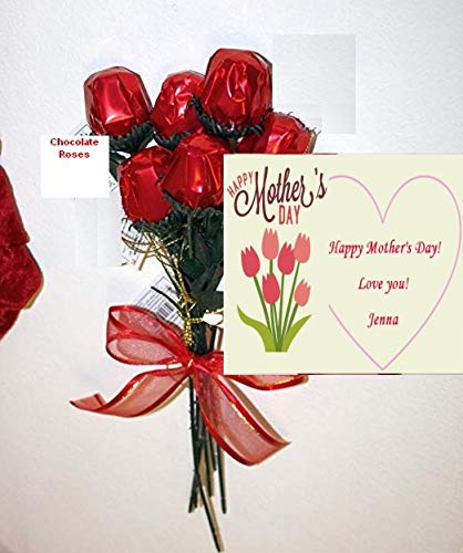  Personalized Chocolate Rose Bouquet for Mother's Day of 6 Roses with Gift Card  - 748689051356