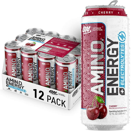 Optimum Nutrition Amino Energy Drink Plus Electrolytes for Hydration, Sugar Free, Caffeine for Pre-Workout Energy and Amino Acids / BCAAs for Post-Workout Recovery - Juicy Cherry, 12 Fl Oz (12 Pack) (B07Q5CH24R) - 748927062731