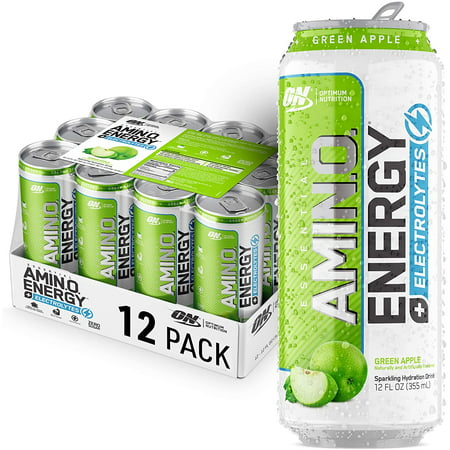 Optimum Nutrition Amino Energy Drink Plus Electrolytes for Hydration, Sugar Free, Caffeine for Pre-Workout Energy and Amino Acids / BCAAs for Post-Workout Recovery - Green Apple, 12 Fl Oz (12 Pack) (B07Q6HCHJC) - 748927063189