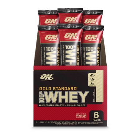 Optimum Nutrition Gold Standard 100% Whey Protein Powder, Vanilla Ice Cream, 24g Protein, Stick Packs, 6 Ct - 748927958973