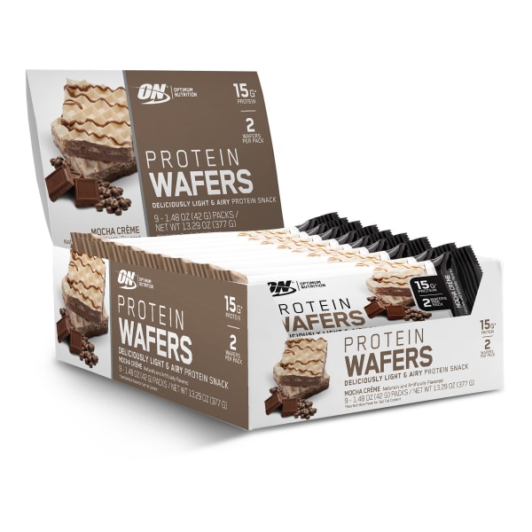 Optimum Nutrition Protein Wafers, Mocha Creme, 9 Packs, 1.48 oz (42 g) Each - 748927961089
