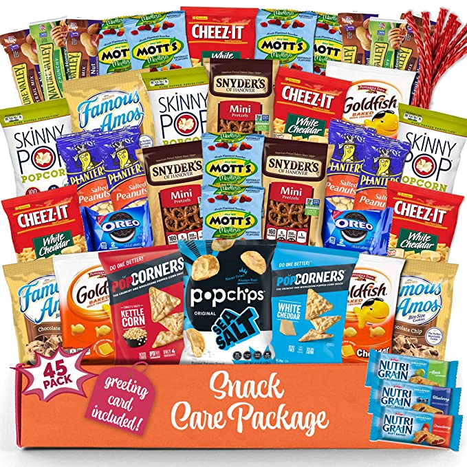  Snack box variety pack (45 Count) Gift Box for Teens - Gift Basket Food Arrangement for Dad - Birthday Candy Basket for Men, Women, Boys, Girls, Kid, Adult, College Student  - 749403997080