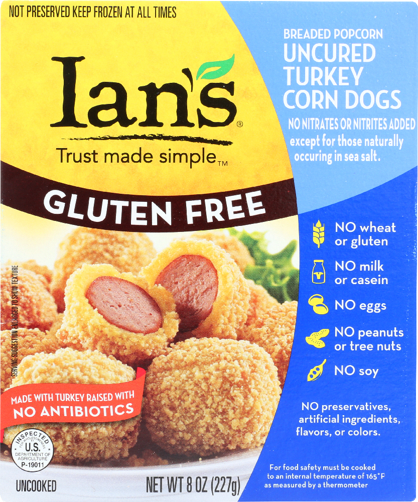 IAN’S NATURAL FOODS: Breaded Popcorn Turkey Corn Dogs, 8 oz - 0749512486659