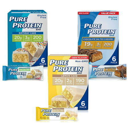 Pure Protein Bars, High Protein, Nutritious Snacks to Support Energy, Low Sugar, Gluten Free, Dessert Variety Pack, 1.76 oz, Pack of 18 - 749826002453