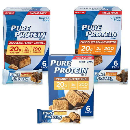 Pure Protein Bars, High Protein, Nutritious Snacks to Support Energy, Low Sugar, Gluten Free, Peanut Butter Lovers Variety Pack, 1.76 oz, 18 count - 749826002460