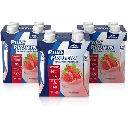 Pure Protein Shake, Strawberry, 30g Protein, 11 fl. Oz, 12 Ct - 749826002675