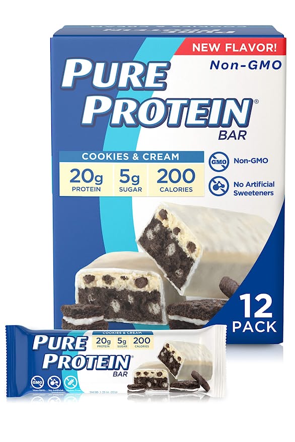  Pure Protein Bars, High Protein, Nutritious Snacks to Support Energy, Low Sugar, Cookies and Creme, 1.76 oz., 12 Count  - 372888893402