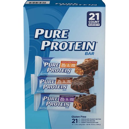 Pure Protein Bar, Variety, Chewy Chocolate Chip, Chocolate deluxe, Chocolate Peanut Butter 1.76 oz, 21 Count - 749826659305