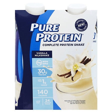 Pure Protein Shake, Vanilla Milkshake, 30g Protein, 11 Oz, 4Ct - 749826793672