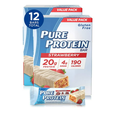 Pure Protein Bars, High Protein, Nutritious Snacks to Support Energy, Low Sugar, Gluten Free, Strawberry Greek Yogurt, 6 Bars Each 1.76 Oz, Pack of 2 Strawberry Yogurt - 749826801704