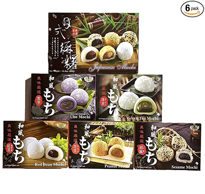  Japanese Rice Cake Mochi Daifuku – 6 Variety Pack 45 Count Mochi Red Bean, Sesame, Peanut Ube, Green Tea, Mixed Assorted Flavor Sweet Desserts, Rice Cakes, Gift Unha’s Asian Snack  - 750258852387