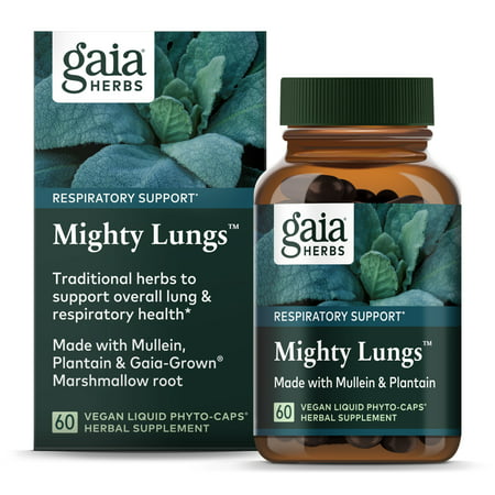 Gaia Herbs Mighty Lungs Lung and Respiratory Support Mullein Plantain Vegan Liquid Phyto Capsules (60-Count) - 751063151641