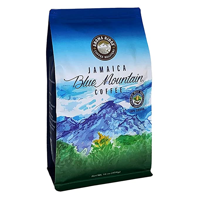  Aroma Ridge Jamaica Blue Mountain® Coffee Ground 16oz Bag - Medium Roast Fresh Roasted in USA - 100% Pure and Authentic Jamaican Gourmet Coffee with a Smooth Milk Chocolate Finish  - 751266183234